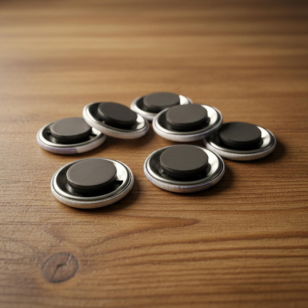 1.25-inch round custom magnets showing thick button-style magnet backing